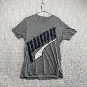 Y2K Puma Spellout Logo Graphics Gray Slim Fit T-Shirt Men's S Sports Read
